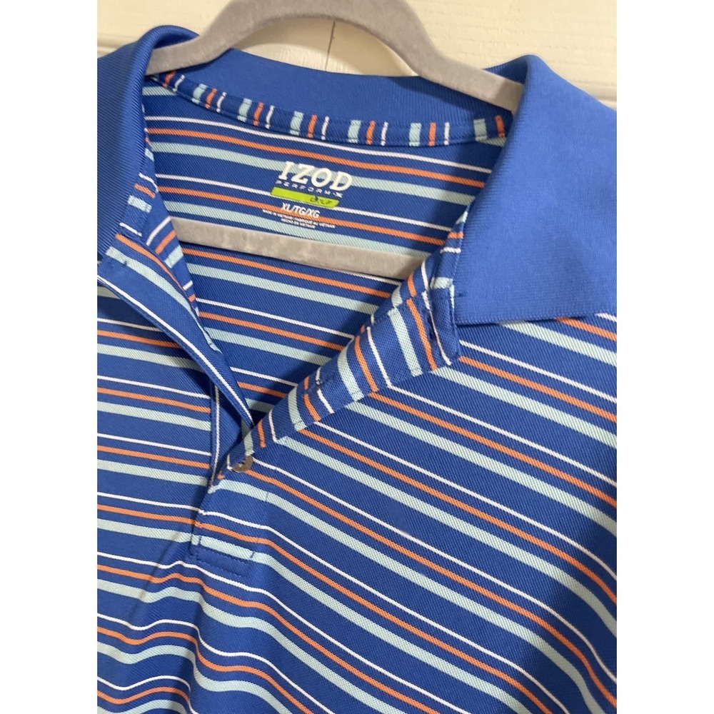IZOD Polo Shirt Men XL Blue Orange Stripped Florida Gators Classic Cool Fit Golf